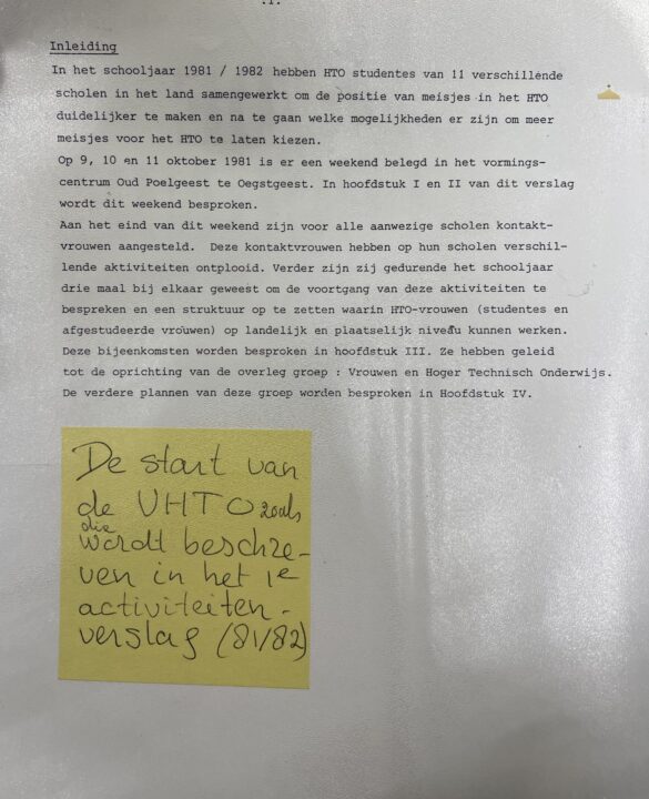 De start van VHTO in 1981 wordt beschreven in het eerste activiteitenverslag.